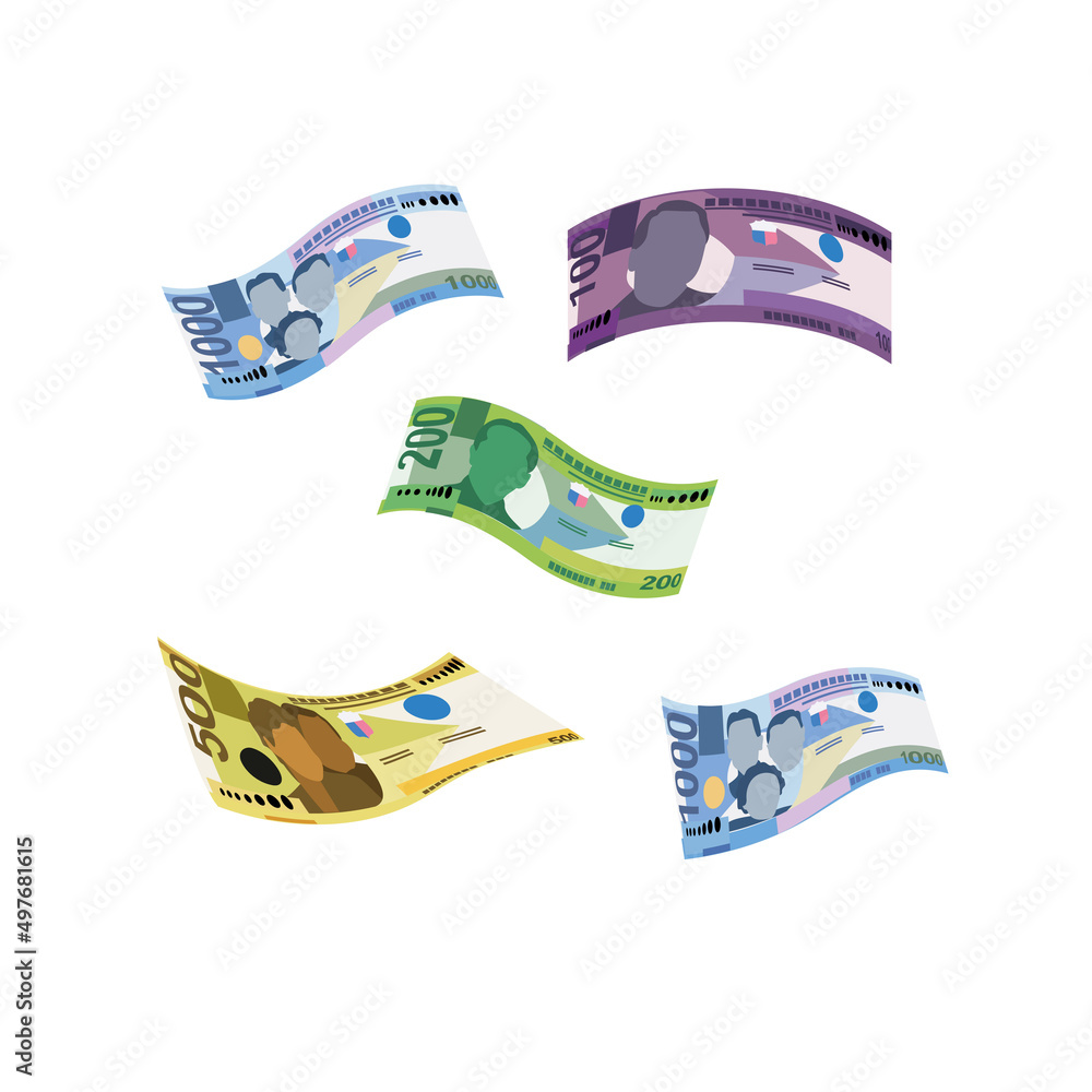 Image vectorielle Stock Philippine Peso Vector Illustration. Philippines  money set bundle banknotes. Falling, flying money 100, 200, 500, 1000 PHP.  Flat style. Isolated on white background. Simple minimal design. | Adobe  Stock