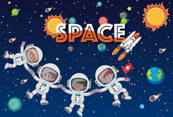 Wall Mural - astronauts flying in space