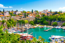 Panoramic View Of Harbor In Antalya Kaleici Old Town. Antalya, Turkey