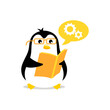 Penguin reading guide book. Mascot cartoon vector illustration.