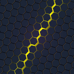 Aufkleber - Black hexagons over yellow background. Abstract dark game background.