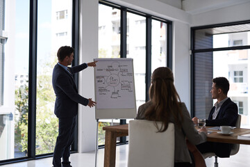 Sticker - Giving his team a broad overview of their plan. Cropped shot of a businessman giving a presentation to his colleagues in a boardroom.