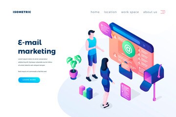 Wall Mural - email marketing landing page vector template. internet advertising business website homepage interfa