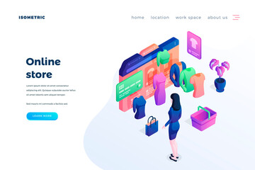Wall Mural - online store landing page vector template. internet shop, marketplace website homepage interface ide
