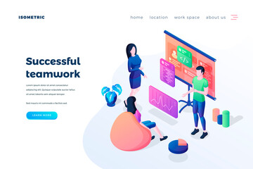Wall Mural - successful teamwork landing page vector template. team management website homepage interface idea wi