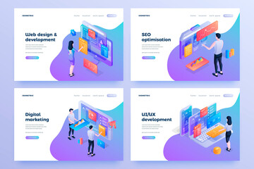 Wall Mural - internet business types landing page templates set. web design, ui and ux development, digital marke