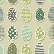 Graphic style colorful decorated Easter eggs vector illustration. Spring season holiday seamless pattern isolated on light green background.