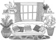 © Александра Кириченко - Cozy living room coloring page. Living room interior design. Cute coloring book for children and adults