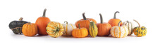 Many Pumpkins Isolated On White Background