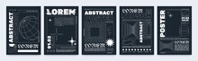 Modern Brutalism Style Posters With Geometric Shapes And Abstract Forms. Trendy Minimalist Monochrome Print With Simple Figures And Swiss Graphic Elements, Vector Streetwear Poster Template Set