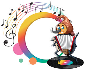 Sticker - A beetle playing accordion cartoon character