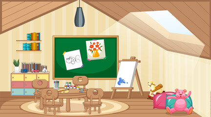 Poster - Scene of classroom with board and table