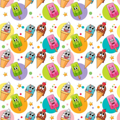 Sticker - Seamless background with icecream and popsicle