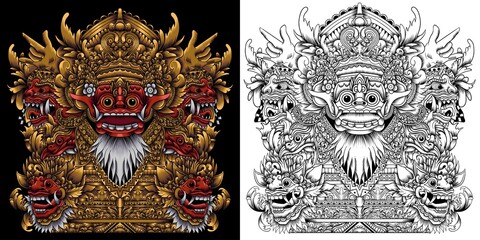 Wall Mural - barong balinese mask vector illustration in detailed style