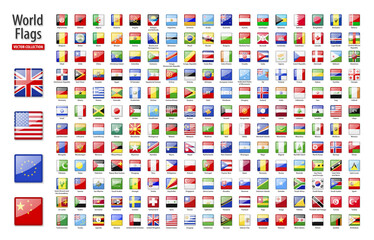 Wall Mural - Flags of the world - vector set of square, glossy icons.