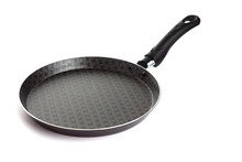 New Black Pancake Pan With Non-stick Coating On An Isolated Background