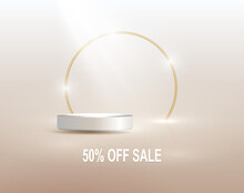 Round White Stage, Golden Oval Hoop On A Light Background