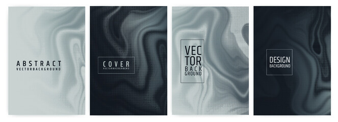 Set of abstract background cover designs. Halftone effect. Vector graphics. Abstract background.