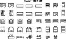 Flat Icon Set Of HVAC Unit Or Air Conditioner Products With Various Types In Minimal Simply Style