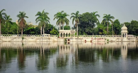 Fototapete - Dronacharya Eklavya Park in Udaipur the White city of India. Green park is popular recreation place