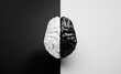 Black and white human brain on black and white background with copy space - 3D illustration