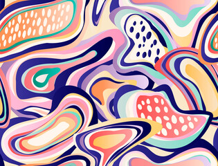 abstract pattern with multicolored hand drawn elements and funny background. perfect for fabrics and