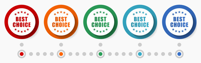 Leinwandbilder - Best choice, business concept vector icon set, flat design colorful buttons, infographic template in 5 color options