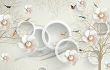 3D Abstract Wallpaper Beautiful Flower And With Birds, 3d Background