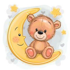 cartoon brown teddy bear on the moon