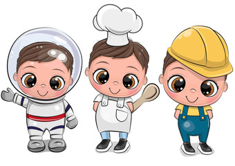 Wall Mural - cute cartoon boys of different professions