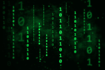 Digital binary data and streaming binary code background. Abstract concept illustration. Matrix background with digits 1 and 0.