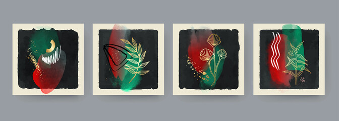Wall Mural - set of abstract hand painted illustrations for wall decoration, postcard, social media banner, broch