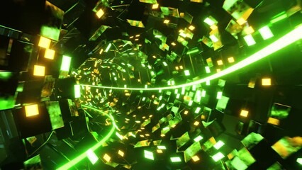 Wall Mural - Flying inside green data cables. Infinitely looped animation.