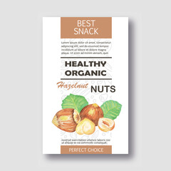 Wall Mural - Healthy Hazelnut nut vertical label. Vector packaging design.