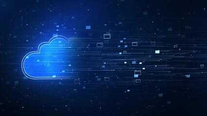 HUD Digital cloud computing cyberspace Technology network Loop Animation background. Secure data network, Cyber security concept. data connection. exchange center, data transmission