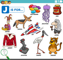 Letter J Words Educational Set With Cartoon Characters