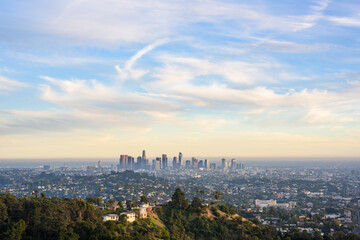 Downtown Los Angeles skyscrapers at sunset