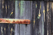 Old Wooden Colorful Door Rusted Metal Hinge