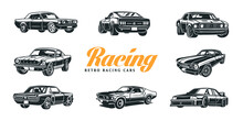 Set Of Retro Muscle Cars.