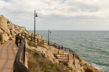 Wall Mural - Beautifully landscaped city promenade along the coast of the Mediterranean Sea on the Costa del Sol in Spain