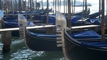 Gondolas bobbing on the Grand Canal, Venice