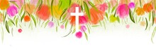 Watercolor Easter Cross Clipart. Floral Crosses Banner 