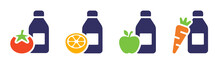 Juice Icon Set. Tomato, Orange, Apple And Carrot Juice Icon Vector Illustration.