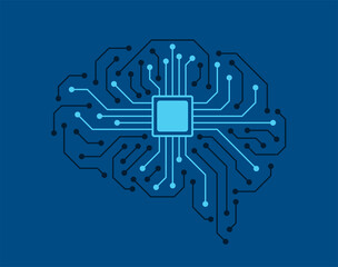 Wall Mural - circuit board, chip and brain, Artificial intelligence concept. vector illustration