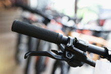 Bicycle Handlebar With Handbrake In Parking Closeup