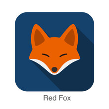 Red Fox Cartoon Face, Flat Icon Design