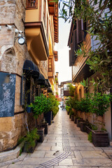 Wall Mural - Antalya, Turkey. Houses in the Historical Distirict of Antalya Kaleici, Turkey. Old town of Antalya is a popular destination among tourists.