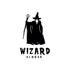 wizard logo icon magic hat design mascot  character witch fantasy isolated illustration symbol vector black silhouette