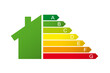 © Volha - Housing energy efficiency rating certification system. Energy class concept with house and consumption bar. Graphic certification system element. Eco chart. Isolated vector illustration