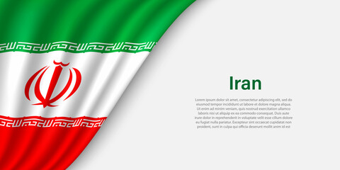 Wave flag of Iran on white background.